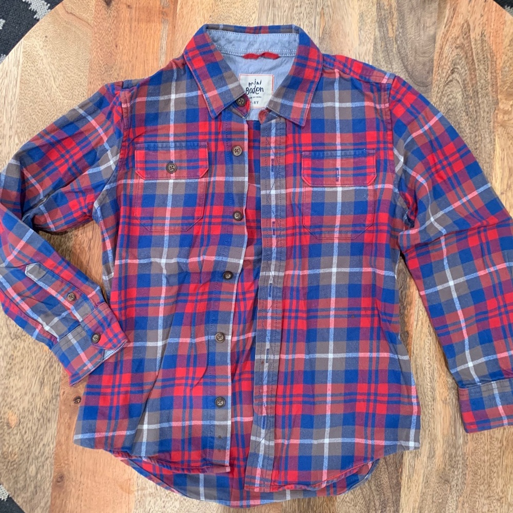 Mini Boden Plaid Flannel Button Up 8 So cute!